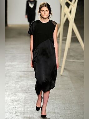 100% Silk Tess Giberson Asymmetrical Black Dress Size 4 Runway 2012 Designer